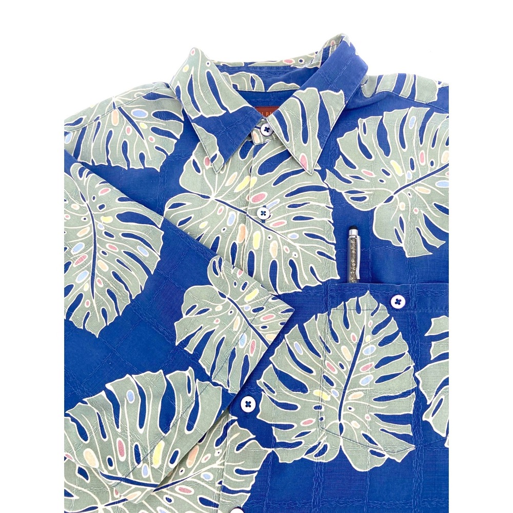 Tori Richars 100% Silk Monstera Leaf Tropical Print Button Down Shirt Size Large